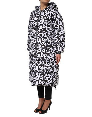 Dolce & Gabbana Black White DG Mania Hooded Long Coat Jacket