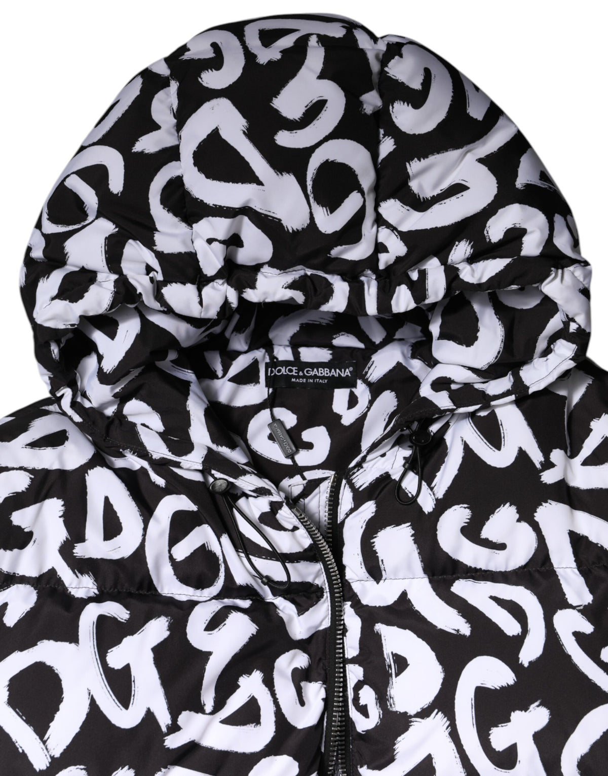 Dolce & Gabbana Black White DG Mania Hooded Long Coat Jacket