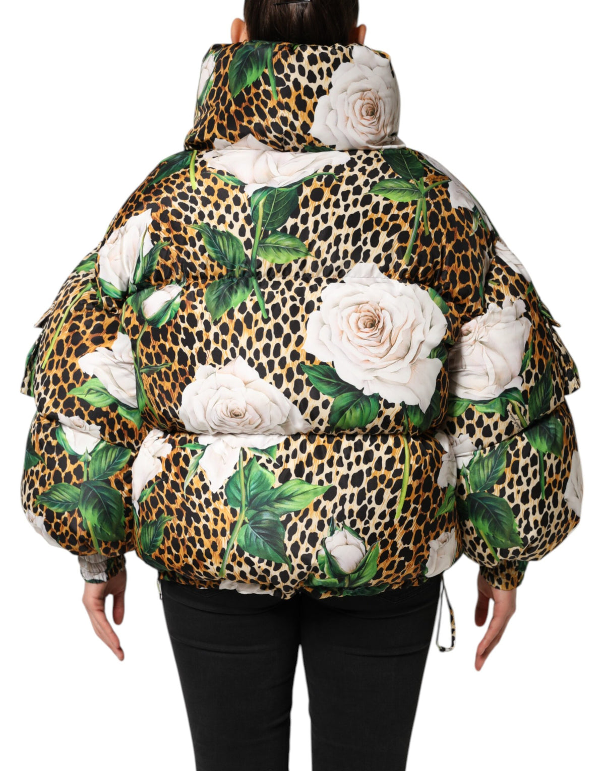 Dolce & Gabbana Multicolor Leopard Rose Puffer Quilted Jacket