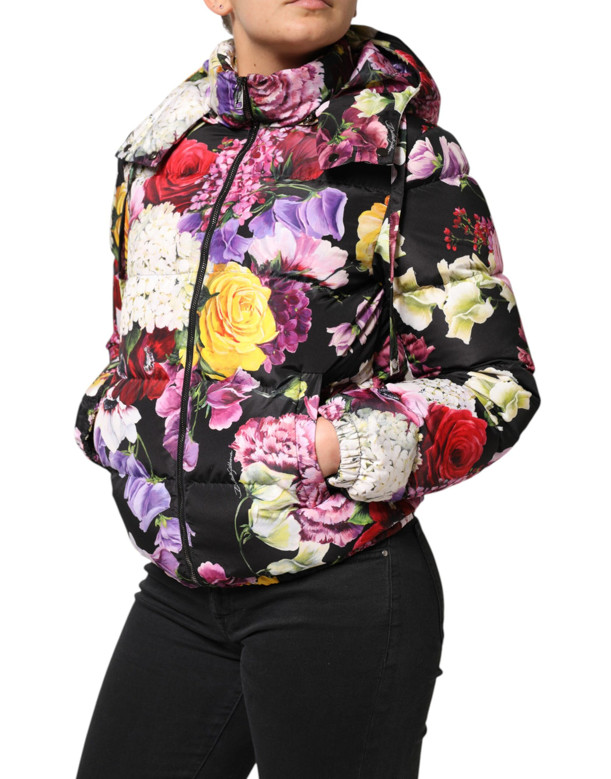 Dolce & Gabbana Multicolor Floral Hooded Puffer Quilted Jacket