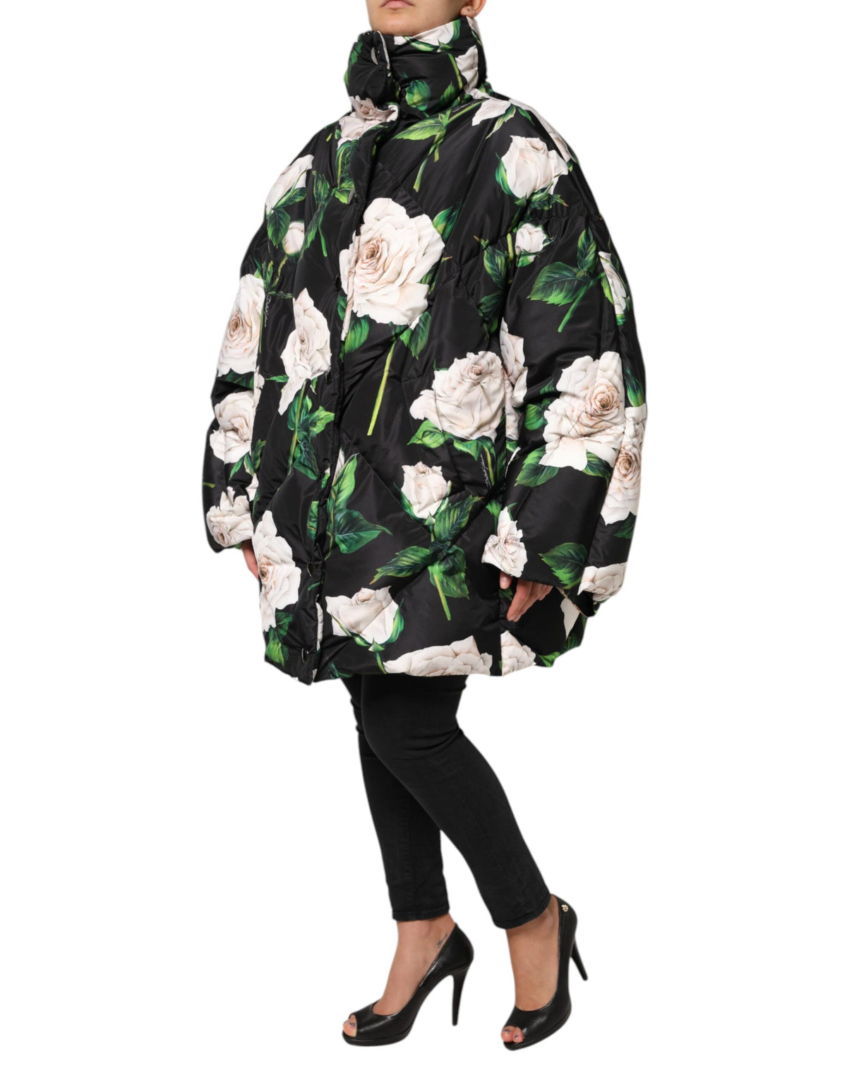 Dolce & Gabbana Black Floral Print Puffer Quilted Jacket