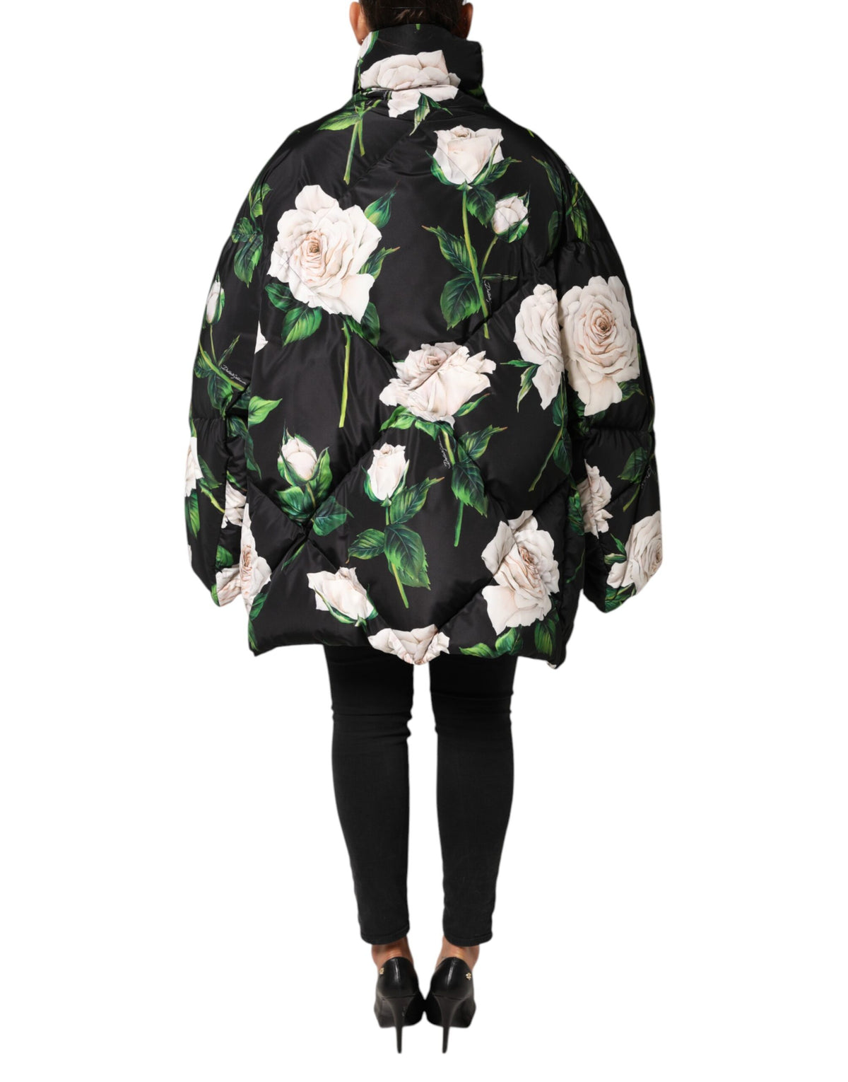 Dolce & Gabbana Black Floral Print Puffer Quilted Jacket