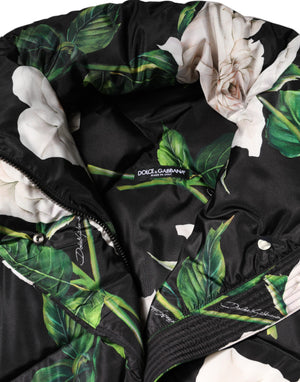 Dolce & Gabbana Black Floral Print Puffer Quilted Jacket