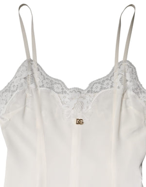 Dolce & Gabbana White Lace Gold DG Logo Silk Dress Sleepwear