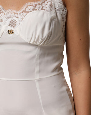 Dolce & Gabbana White Lace DG Logo Silk Dress Sleepwear