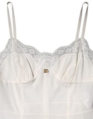 Dolce & Gabbana White Lace DG Logo Silk Dress Sleepwear