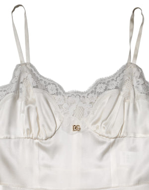 Dolce & Gabbana White Lace DG Logo Silk Dress Sleepwear