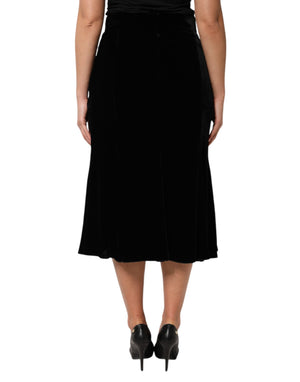 Dolce & Gabbana Black High Waist Fit Flared Midi Skirt