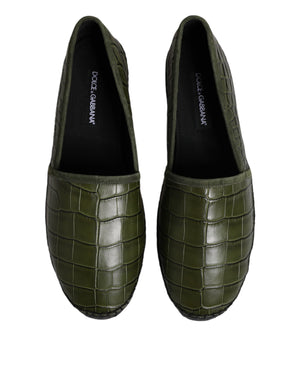 Dolce & Gabbana Green Exotic Leather Espadrilles Slip On Shoes