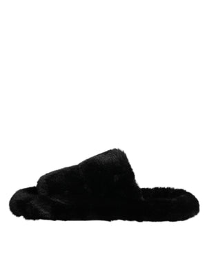 Dolce & Gabbana Black Polyester Velvet Slides Slipper Shoes