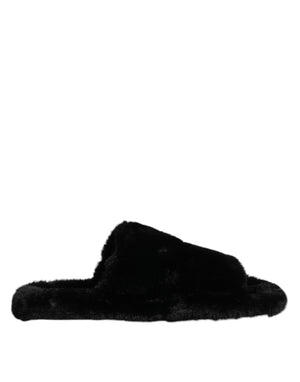Dolce & Gabbana Black Polyester Velvet Slides Slipper Shoes
