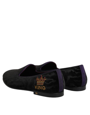 Dolce & Gabbana Black DG Crown Embroidery Loafers Slip On Shoes