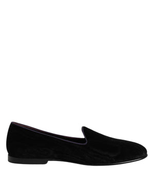 Dolce & Gabbana Black DG Crown Embroidery Loafers Slip On Shoes