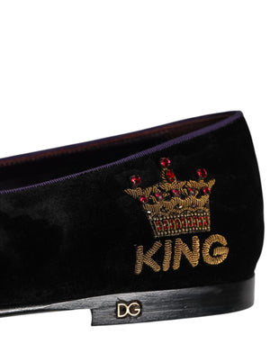 Dolce & Gabbana Black DG Crown Embroidery Loafers Slip On Shoes