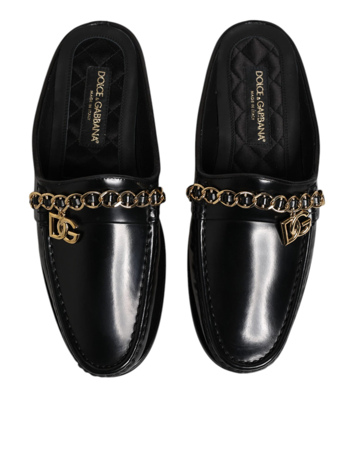 Dolce & Gabbana Black Leather DG Chain Embellished Sandals Shoes