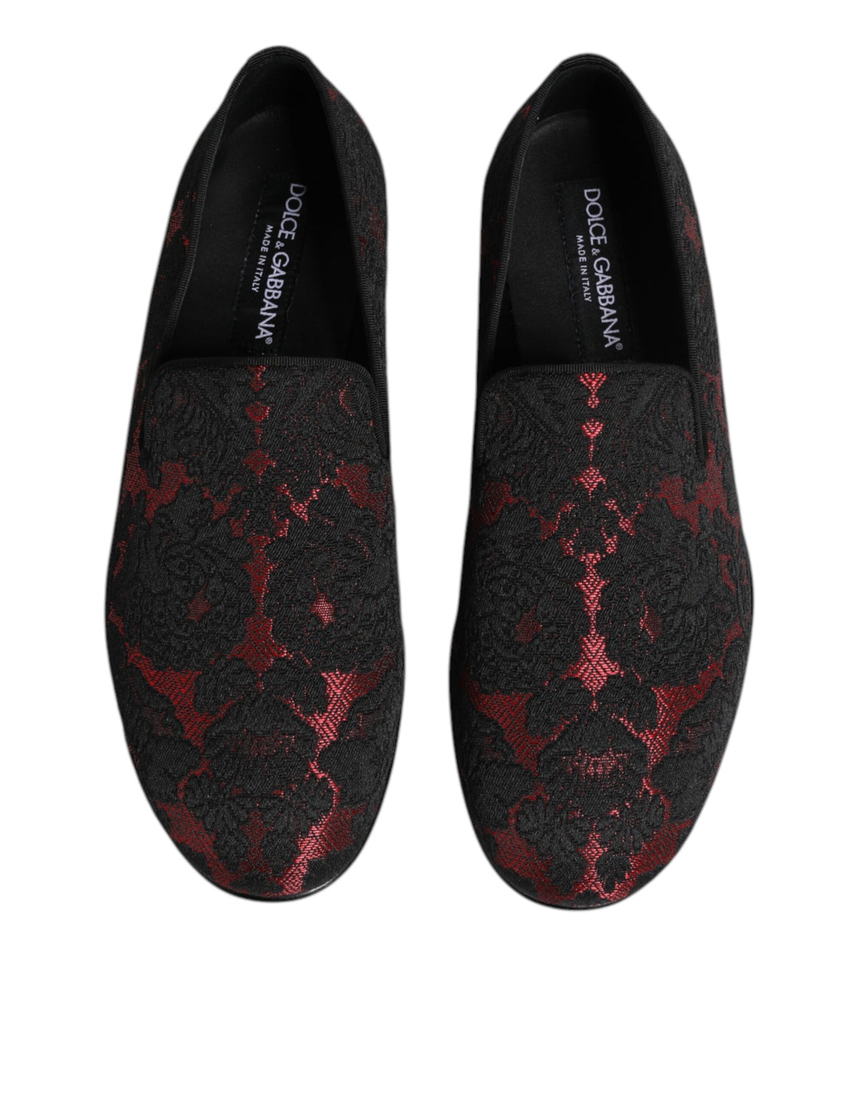 Dolce & Gabbana Red Black Jacquard Slip On Men Loafers Shoes
