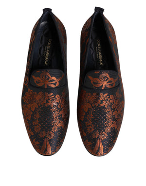 Dolce & Gabbana Black Jacquard Polyester Slip On Loafers Shoes