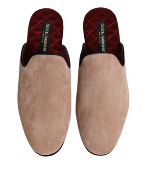 Dolce & Gabbana Beige Capra Suede Slides Flat Slipper Shoes