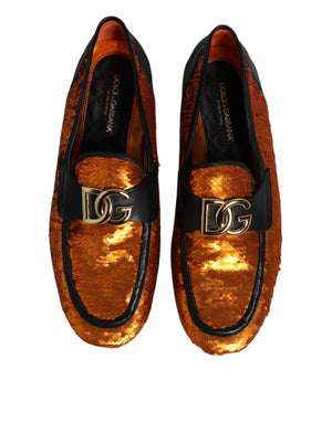 Dolce & Gabbana Orange Sequin Embellished Men Loafers Shoes