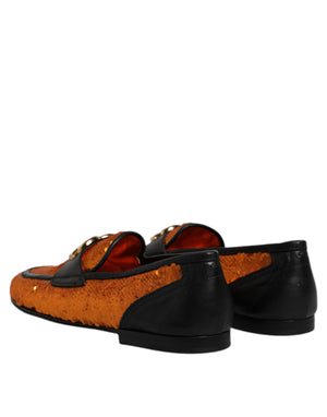 Dolce & Gabbana Orange Sequin Embellished Men Loafers Shoes