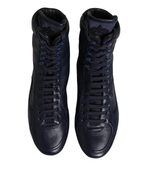 Dolce & Gabbana Dark Blue Leather KING High Top Sneakers Shoes
