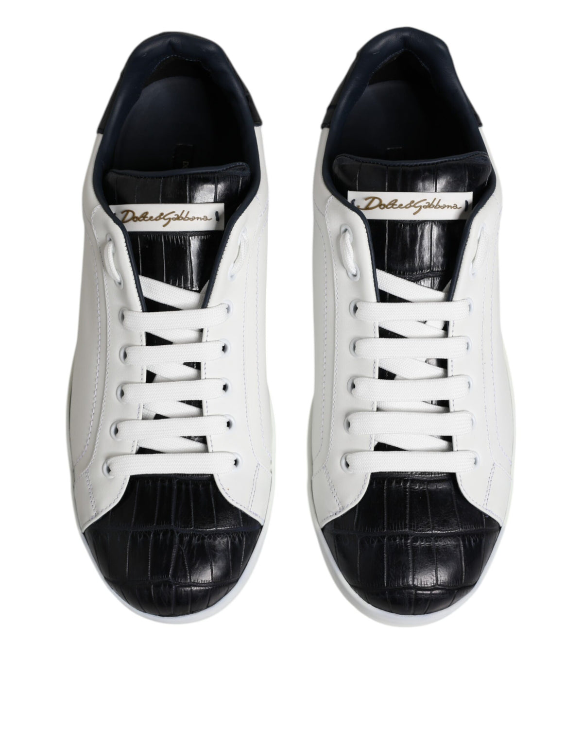 Dolce & Gabbana White Black Leather Portofino Sneaker Shoes