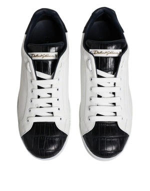 Dolce & Gabbana White Black Leather Portofino Sneaker Shoes