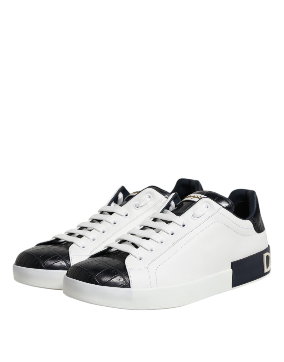 Dolce & Gabbana White Black Leather Portofino Sneaker Shoes