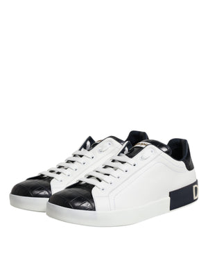 Dolce & Gabbana White Black Leather Portofino Sneaker Shoes