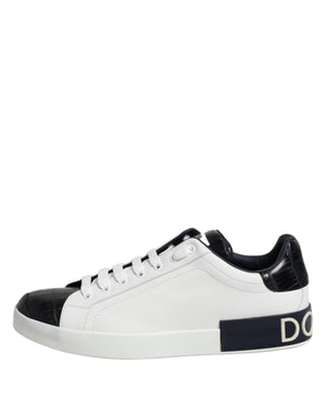 Dolce & Gabbana White Black Leather Portofino Sneaker Shoes