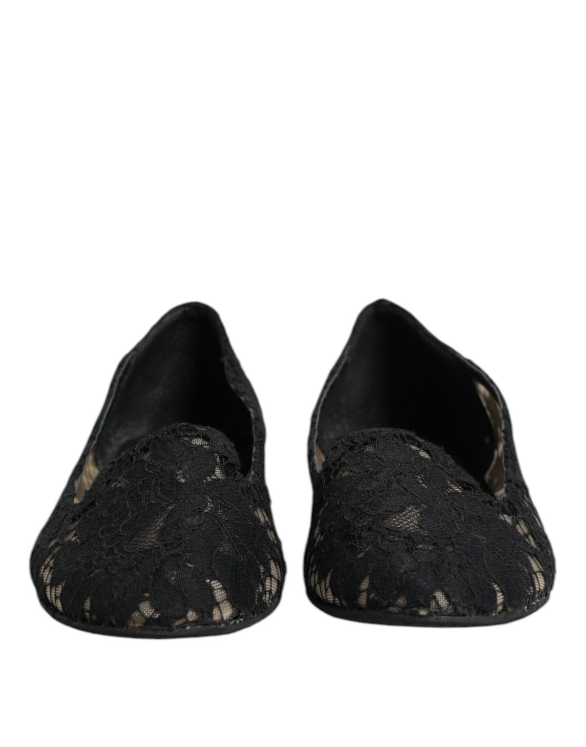 Dolce & Gabbana Black Taormina Lace Slip On Flats Shoes