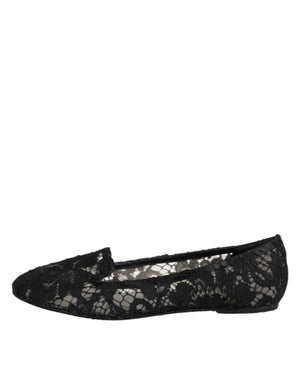 Dolce & Gabbana Black Taormina Lace Slip On Flats Shoes