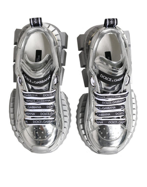 Dolce & Gabbana Silver Leather Super Queen Sneakers Shoes