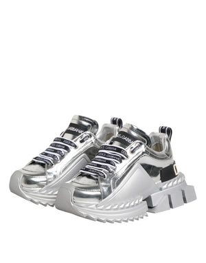 Dolce & Gabbana Silver Leather Super Queen Sneakers Shoes