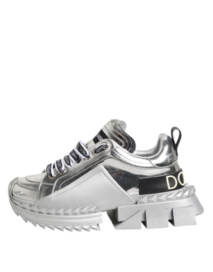 Dolce & Gabbana Silver Leather Super Queen Sneakers Shoes