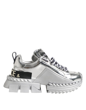 Dolce & Gabbana Silver Leather Super Queen Sneakers Shoes