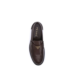 Prada Brown Calf Leather Bos Taurus Slip-On Loafers