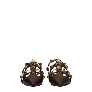 Valentino Garavani Brown Leather Flat Sandals