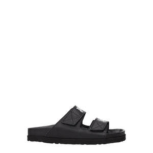 Palm Angels Black Leather Slippers