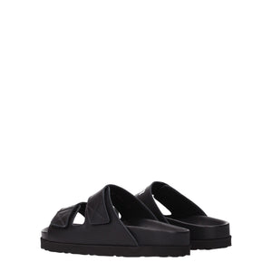Palm Angels Black Leather Slippers