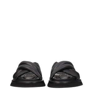 Dolce & Gabbana Black Leather Slippers