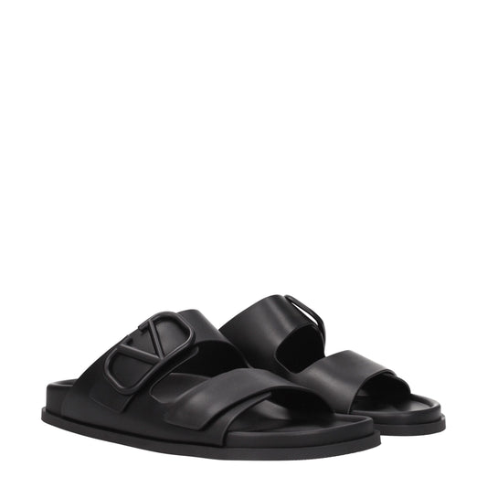 Valentino Garavani Black Leather Slippers