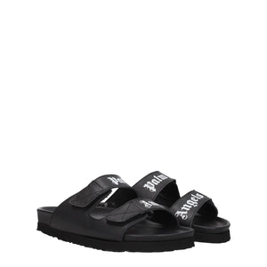 Palm Angels Black Leather Flat Sandals