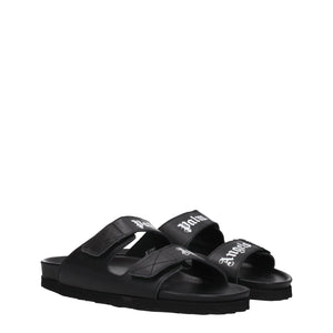 Palm Angels Black Leather Slippers