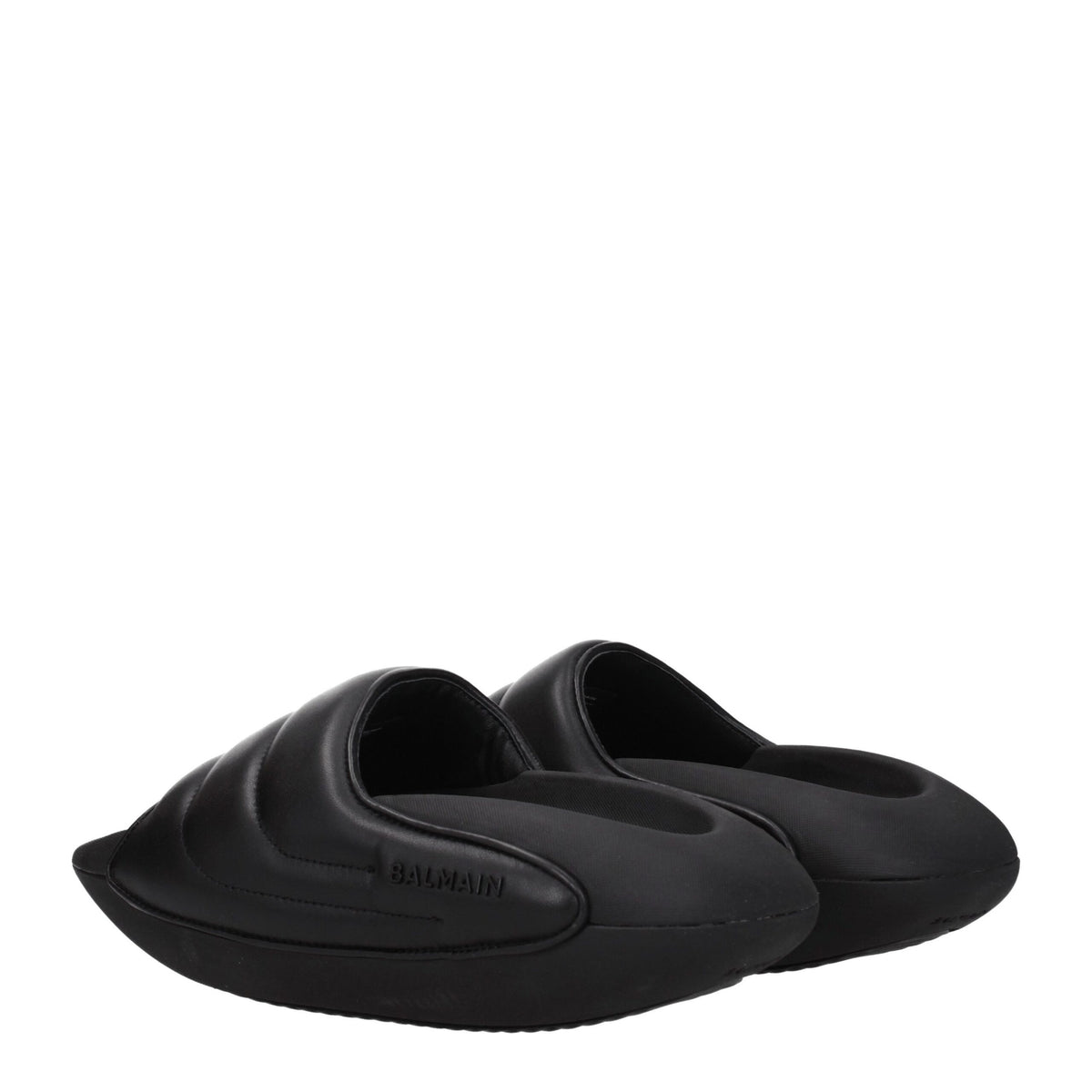 Balmain Black Leather Slippers