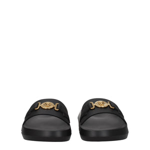 Versace Black Leather Slippers