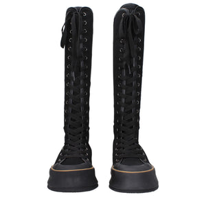 Max Mara Black Fabric Lace-Up Boots