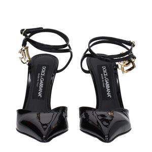 Dolce & Gabbana Black Leather Stiletto Heel Sandals