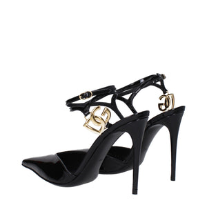 Dolce & Gabbana Black Leather Stiletto Heel Sandals