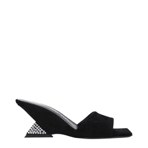The Attico Black Leather Platform Sandals